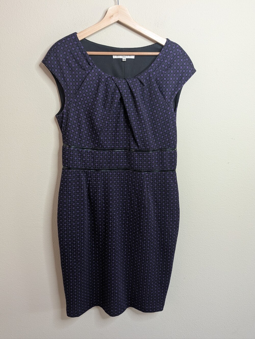 Evan-Picone Purple & Black Geometric Print Sheath Dress Size 14